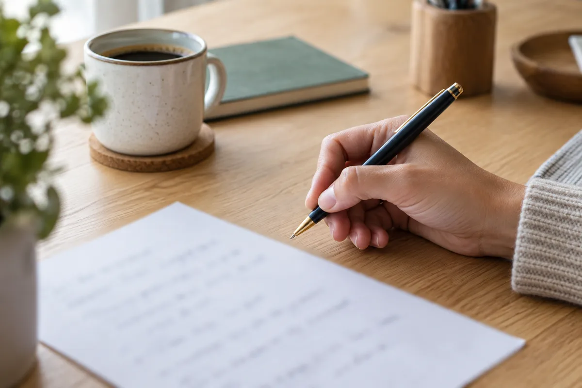 Main tenant un stylo au-dessus d&rsquo;un document posé sur un bureau